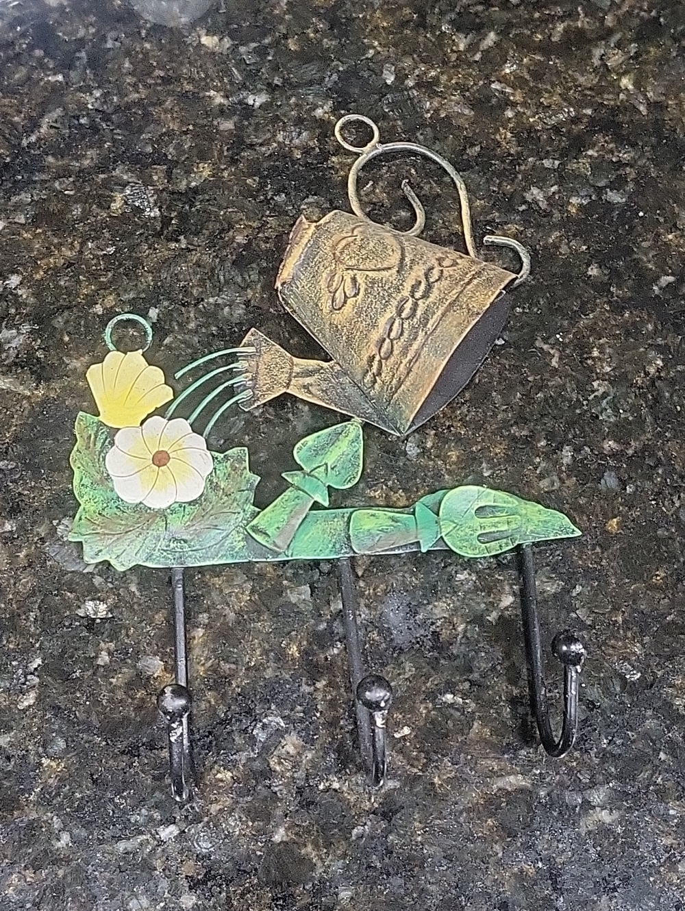 Green and Gold Watering Can Wall Hook - Floral Home Wall Decor